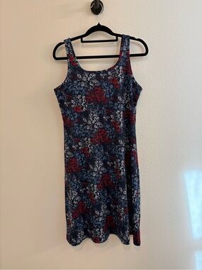 Columbia PFG Navy Floral Midi Dress with Red & White Blooms